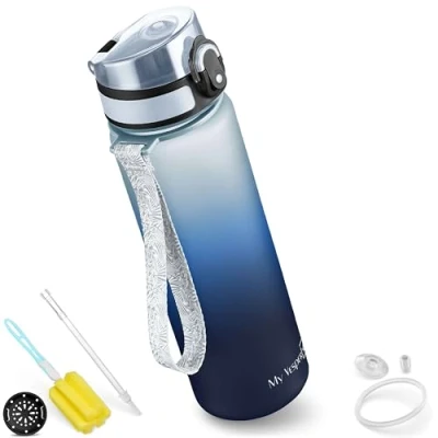 Immagine di My Vesperbox Minny Borraccia per bambini a prova di perdite, 350 ml, 500 750 con cannuccia o colino, in Tritan, senza BPA, l&#039;asilo, la scuola (500 bianco, blu, nero)