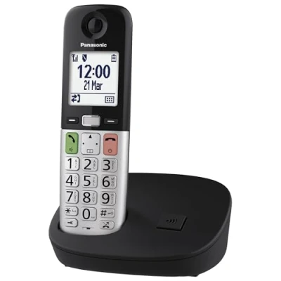 Immagine di Panasonic KX TGU410EXB Telefono digitale senza fili con segreteria telefonica, unità base e 1 combinato, schermo LCD, chiamate preferite, lampada torcia, compatibile apparecchi acustici, nero
