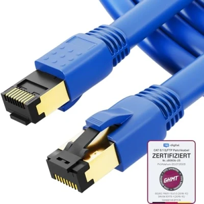 Immagine di HB Digital 5m Cavo di rete CAT 8.1 S/FTP LSZH Blu 40 Gbps patch LAN Gigabit RJ45 maschio Ethernet PIMF 2000 MHz Compatibile con Cat.6 Cat.7 Cat.8