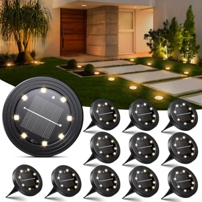 Immagine di NIBSHOOM 12 Pezzi Luci Solari da Giardino, IP68 Impermeabili Faretti a LED Esterno, 8 Lampade Lunga Durata, Esterno per Terrazze (Bianca Calda)