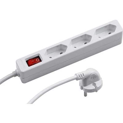 Immagine di Meister 7430140 Ciabatta elettrica a 3 vie, cavo da 1,4 m, in plastica, IP20, per interni, con interruttore, extra piatto, spina europea, presa di distribuzione, colore: Bianco