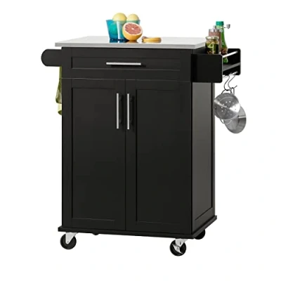 Immagine di SoBuy Carrello da cucina con porta e cassetto, per ufficio, nero, dimensioni: circa 83 x 90 46 cm FKW110 SCH