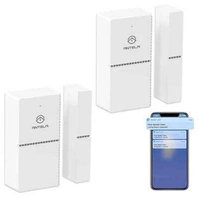 Immagine di Allarme porte e Finestre ANTELA,Sensore wifi Compatibile con Alexa/Google Home,Nessun Hub Richiesto Monitoraggio Intelligente Dello Stato di Invio Allarmi a Telefoni Cellulari,2pcs