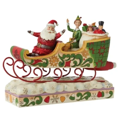 Immagine di Enesco Elf by Jim Shore Statuetta natalizia con scritta in inglese Buddy and Santa sleigh