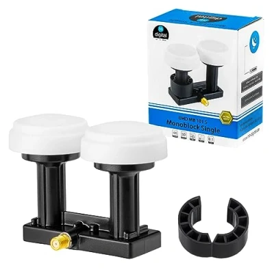 Immagine di Opticum Set LNB monoblocco HB DIGITAL, 0,1dB, LNC Direkt 2 Sat Astra 19,2 Hotbird 13, Full HD TV 3D Ultra 4K, guaina in gomma e spina F dorata