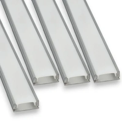 Immagine di Jandei Confezione da 4 profili in alluminio 1 metro lungo per l&#039;installazione di strisce LED superficie, canale luci a con diffusore semitrasparente. Il kit include tappi e clip