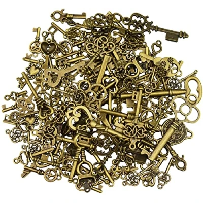 Immagine di Cenpek Ciondolo per collana con chiave a scheletro in bronzo antico, 125 pezzi, feste di matrimonio e compleanno