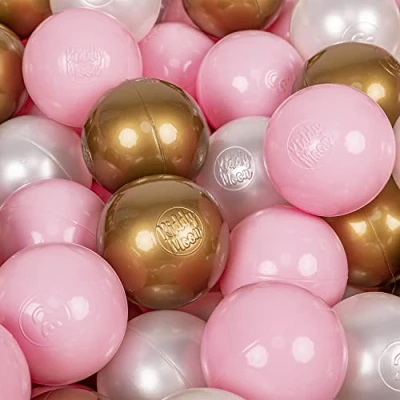 Immagine di KiddyMoon 100 Palline/7Cm Palline Morbide Colorate Per Piscina Bambini Fatto In EU, Rosa Chiaro/Perla/Oro