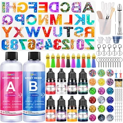 Immagine di ZOPALY Resina Epossidica Trasparente Kit, 192 Pcs Kit Completo, Compreso Stampi per Lettere e Numeri, Pigmenti Coloranti, Starter Creare dei Portachiavi