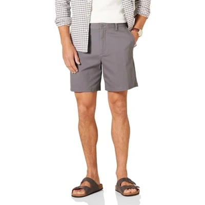 Immagine di Amazon Essentials Pantaloncini Chino Elasticizzati, Comodi e Aderenti da 18 cm Uomo, Carbone, 33W