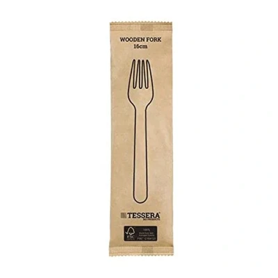 Immagine di Tessera Bio Products QA123BWFSC Forchette in legno, confezione da 1/1, colore naturale, lunghezza 16 cm, 100 pezzi
