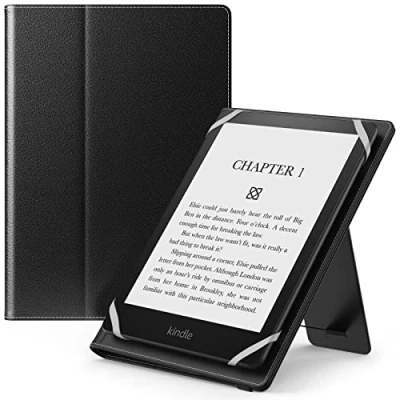 Immagine di MoKo Universal Case for 6&quot;,6.8&quot;,7&quot; Kindle eReaders Kindle/Kobo/Voyaga/Lenovo/Sony E Book Reader, Lightweight PU Leather Folio Shell Cover Case, with Hand Strap/Kickstand, Black