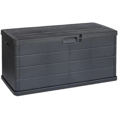 Immagine di MA MAISON Contenitore per cuscini resistente alle intemperie, 340 l, in plastica, richiudibile, ai raggi UV, plastica effetto legno, con ruote, balcone