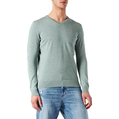 Immagine di TOM TAILOR 202212 Strickpullover V ausschnitt, Maglione Basic Uomo, Verde (Dark Smoke Green Melange 28732), M