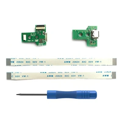 Immagine di ElecGear 2 pezzi JDS 030 USB presa di ricarica con cavo flessibile per controller PS4, collegamento sostituzione scheda adattatore, riparazione part caricatore moduli porta,