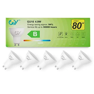 Immagine di GY Lampadine GU10 LED, 4.9W (equivalenti a 80W), 790 Lumen, 6500K Bianco Fredda, Risparmio Energetico LED GU10, Lunga Durata, Basso Consumo, 120 Angolo del Fascio,Non Dimmerabile, 5 pezzi