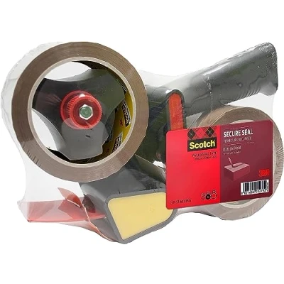 Immagine di Scotch Dispenser con Manico Tendinastro + Nastro da Imballo Secure Seal per Sigillatura Sicura, Avana, 50 mm x 66 m, 1 2 Rotoli/Confezione