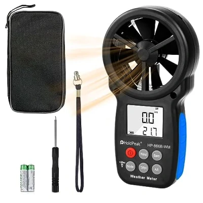 Immagine di HoldPeak Anemometro Digitale Portatile HP 866B WM, con Display LCD Professionale,Indicatore Barometro,Temperatura e Vento Freddo Retroilluminazione Max/Min