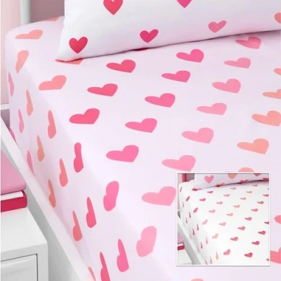 Immagine di Catherine Lansfield So Soft Lenzuola con angoli per letto matrimoniale, motivo: cuori e strisce, confezione da 2,