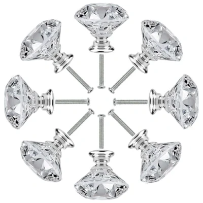 Immagine di Pomelli per Mobili,8 PCS Manopole del Cassetto con Vite Manopola a Forma Diamanti Trasparente Pomello Cucina di 30mm Cristallo Armadietto Porte Cassetti Accessori