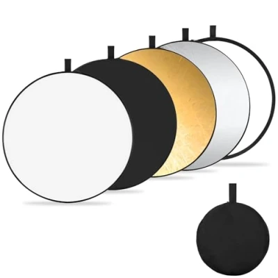 Immagine di K&amp;F Concept 5 in 1 Riflettore di luce 43&quot; (110 cm) Diffusore Fotografico Pieghevole Portatile per Studio e Illuminazione Esterna Oro Argento Bianco Nero Traslucido