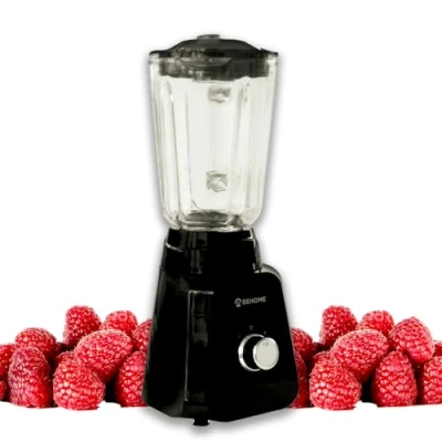 Immagine di BEHOME Mixer Elettrico con Bicchiere in Vetro 1.5L, Lama Acciaio Inox Frullatore piedini antiscivolo, regolazione velocità 400W e luce LED, per Frullati, Smoothies, Shacker, Sughi, Pappe