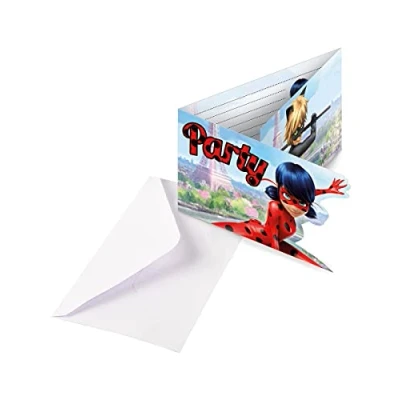 Immagine di amscan Generique Biglietti d&#039;invito con buste, motivo: coccinella, confezione da 6, multicolore