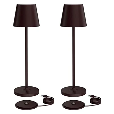 Immagine di K Bright 2 pezzi Lampada LED Dimmerabile da tavolo in alluminio, H38cm，Ricaricabile Colore luce calda Per interni/esterni con base di ricarica a contatto (Bronze)