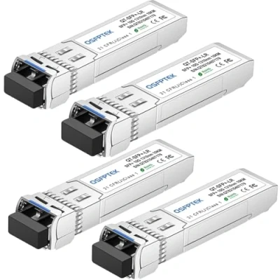 Immagine di QSFPTEK 4Pack 10GBASE LR 10G SFP+ modulo, DDM LC Mini GBIC ricetrasmettitore per Cisco SFP LR, Ubiquiti UF SM 10G, Mikrotik