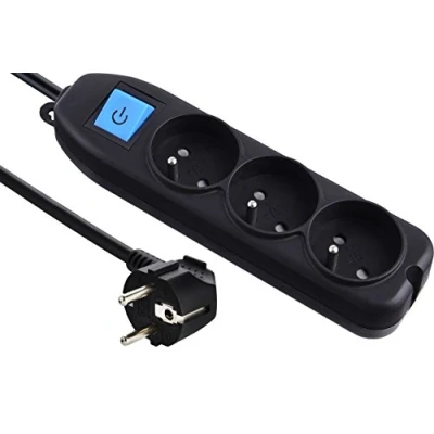 Immagine di Electraline 34123 Ciabatta multipresa a 3 prese + interruttore, 1,5 m, nero
