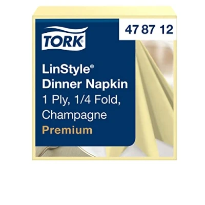 Immagine di Tork 478712 LinStyle Tovagliolo Dinner champagne Premium (piegato in 4), monovelo, 12 pacchi x 50 tovaglioli (600 pz), 39 cm (lungh.) (largh.)