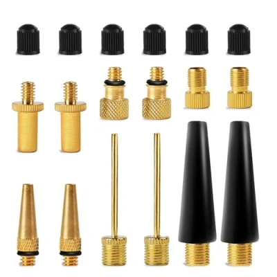 Immagine di Kit di Adattatori per valvole da bicicletta (confezione 10 + 6 tappi 2 aghi pompa a sfera) valvola Presta, Dunlop, Schrader Mobi Lock