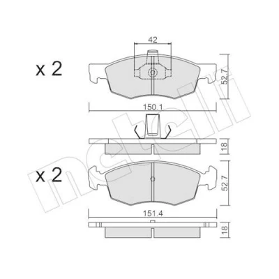 Immagine di metelligroup 22 0274 2 Pastiglie Freno Anteriori E Posteriori, Made in Italy, Pezzo di Ricambio per Auto/Automobile, Kit da 4 Pezzi, Certificate ECE R90, Prive Rame