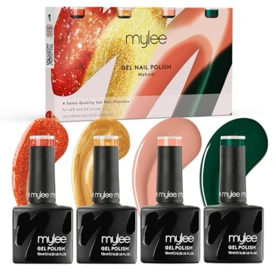 Immagine di Mylee Set di Smalto Gel Semipermanente 4x10ml [Mehndi Quad] UV/LED Nail Art Manicure Pedicure per Uso Professionale e Domestico [Unveiled Collection] Lunga Durata Facile da Applicare