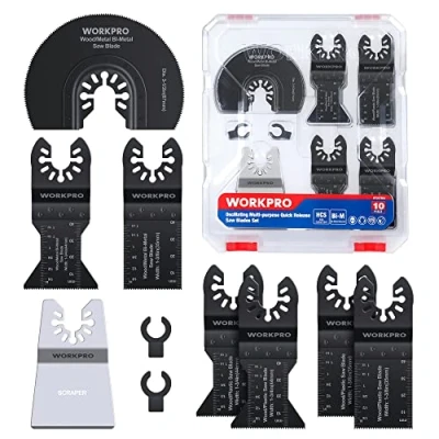 Immagine di WORKPRO Lame Utensile Multifunzione 10 Pezzi, Oscillanti Bi Metallo Materiale, Accessori per Legno Plastica Cartongesso, Compatibile con la Maggior Parte delle Marche