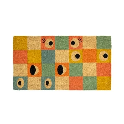 Immagine di Fisura Zerbino originale “occhi in cocco con base antiscivolo PVC. per ingresso casa. a quadri. Dipinto mano. Misure: 70 cm x 40