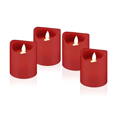 Immagine di goobay 44591 Set di 4 Candele a LED con Funzione Timer, Luce Calda LED, in Vera Cera tremolante, elettriche, dell&#039;Avvento, Colore: Rosso