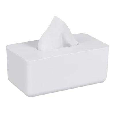 Immagine di Relaxdays Scatola Porta salviette Contenitore per Fazzoletti con Coperchio in bambù, Salviettine Igieniche, 10x23x13 cm, Plastica, Bianco