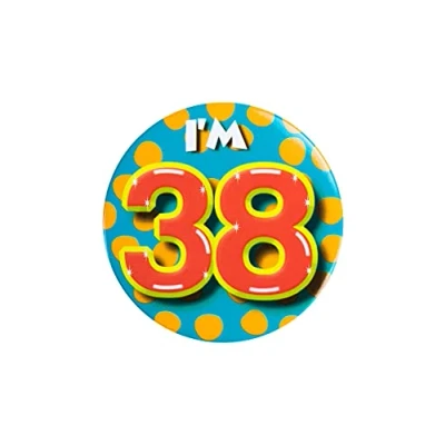 Immagine di PD Party 6014738 Compleanno Distintivo/Spillo Badge Celebrazione Festa I&#039;m 38, Multicolore, 5.5cm Lunghezza x Larghezza 0.5cm Altezza