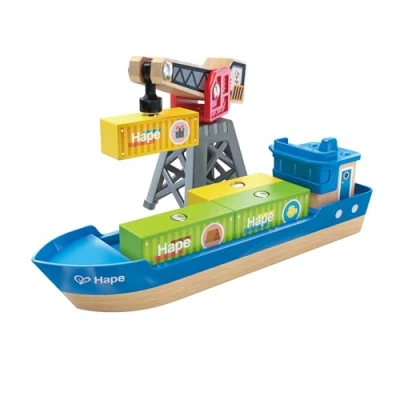 Immagine di Hape Nave da carico e gru, set gioco con barca per bambini dai 3 anni in su