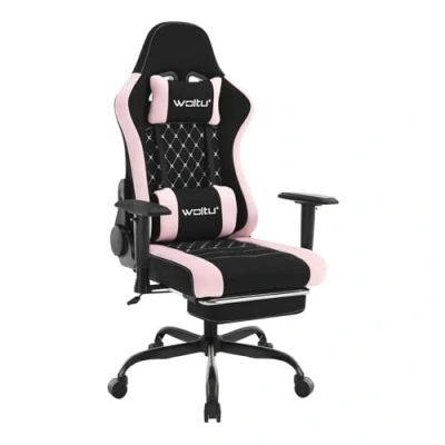 Immagine di WOLTU Sedia gaming con Massaggiatore, da Ufficio Ergonomica, Scrivania Poggiatesta e Supporto Lombare, Reclinabile, 150 Kg, Tessuto a rete, Nero + Rosa, GS14swr