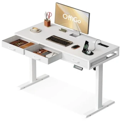 Immagine di OffiGo Scrivania Elettrica Sollevabile, Sollevabile con Cassetti, Regolabile in Altezza 120x54, Per l&#039;ufficio, Bianco