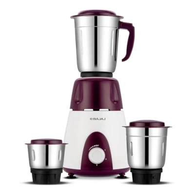 Immagine di Bajaj Rex Mixer Grinder 500 W Mixie per cucina con caratteristiche Nutri Pro 3 barattoli SS macinazione pesanteControllo della velocità regolabileSistema lama multifunzionale2 anni di