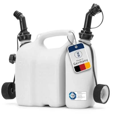 Immagine di hünersdorff Bidoni matrimoniali/Bidoni combinati per carburante ed olio con 2 tubi di scarico, 3 + 1,5 litri, omologazione UN, Made in Germany, bianco