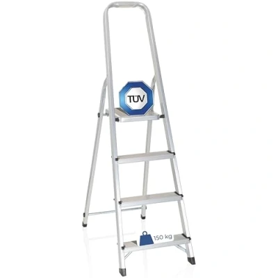 Immagine di HJH Office 801101 Scala Pieghevole Solid II Scaletta in Alluminio con 4 gradini e Barra di Sicurezza, carico Massimo 150 kg, Argento,