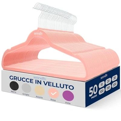 Immagine di SereneLife Grucce Appendiabiti Antiscivolo in Velluto, 50 Stampelle Armadio, Set di Resistenti con Gancio Ruotabile a 360 Gradi, per Felpe, Abbigliamento Bambino