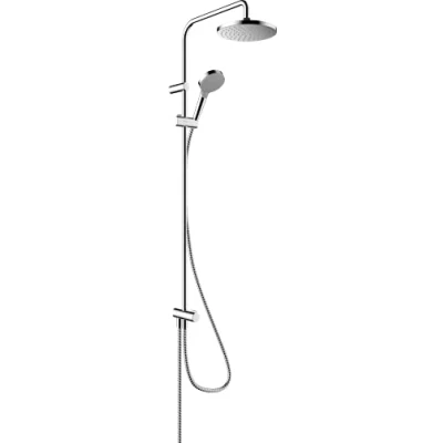 Immagine di hansgrohe Vernis Blend Colonna doccia senza miscelatore, Sistema (⌀ 205 mm) con deviatore, doccetta (2 getti), tubo, asta e soffione tondo (1 getto), cromo, 26272000