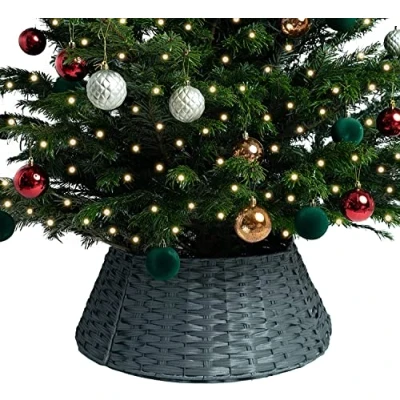 Immagine di RELSY Gonna per albero di Natale, in vimini, cestino base dell’albero alberi qualsiasi dimensione (L, grigio freddo)