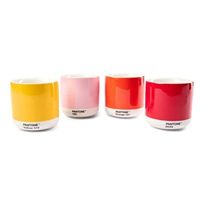 Immagine di PANTONE Porcellana Latte Macchiato, 220 ml, set da 4 pezzi, giallo 12 C, rosso 2035 arancione 021 rosa chiaro 182C