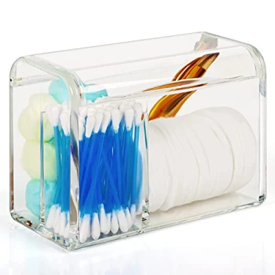 Immagine di BELLE VOUS 3 Scomparti Porta Oggetti per Bagno a con Coperchio Scatola Plastica Acrilica Trasparente Makeup Organiser, Cotton Fioc, Dischetti Struccanti e Assorbenti